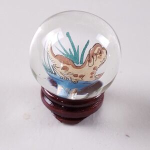 VINTAGE CHINESE INSIDE PAINTED SNOW GLOBE Dog Floral Art Glass Miniature Decor